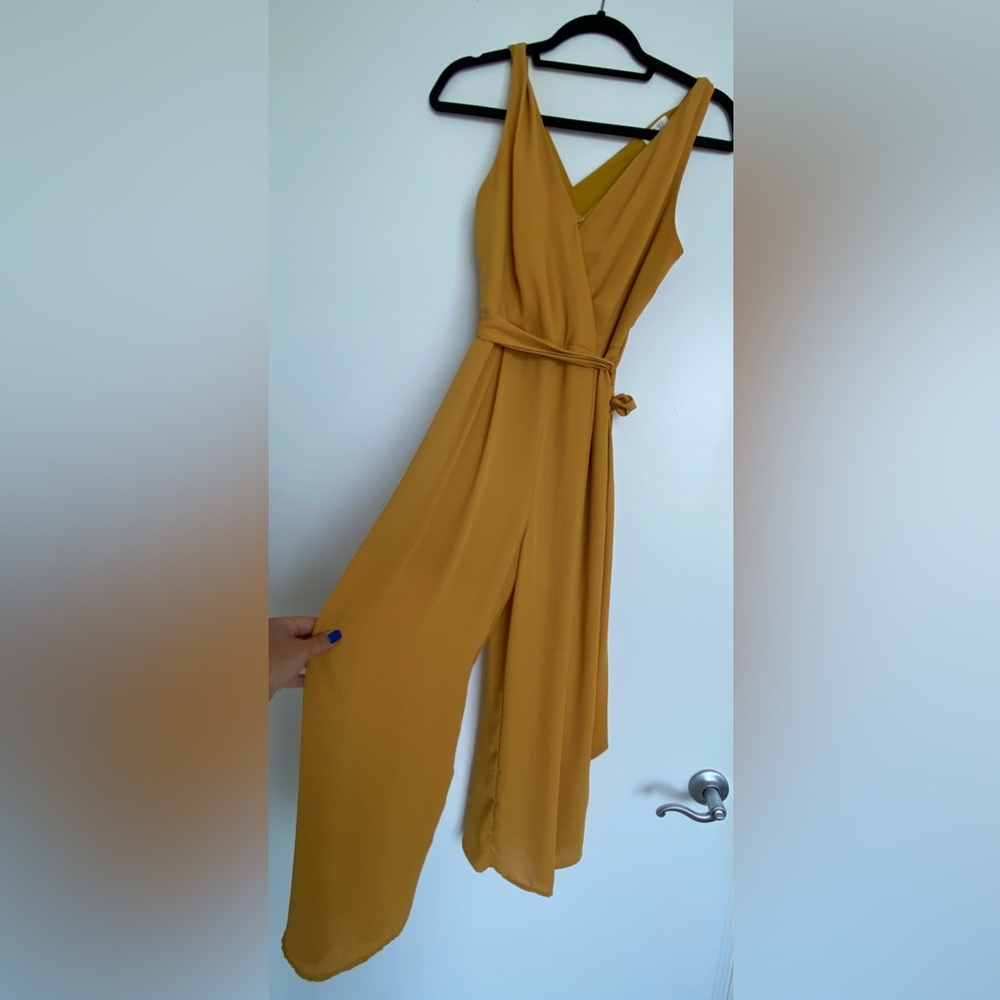 Sienna Sky Mustard Yellow Jumpsuit with Wide-Leg and V-Neck